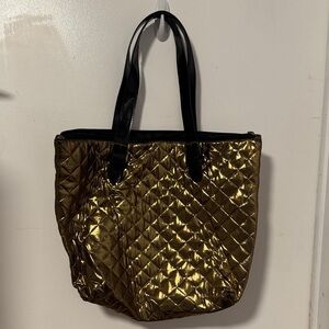 Joico Metallic Gold Quilted Tote with Black Straps